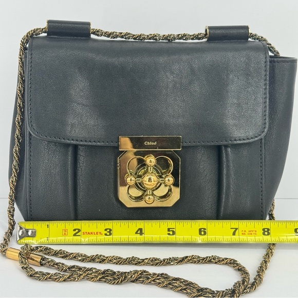 Chloe Elsie Black Leather Crossbody Bag Small Gold Chain Hardware With Dustbag - Picture 2 of 16